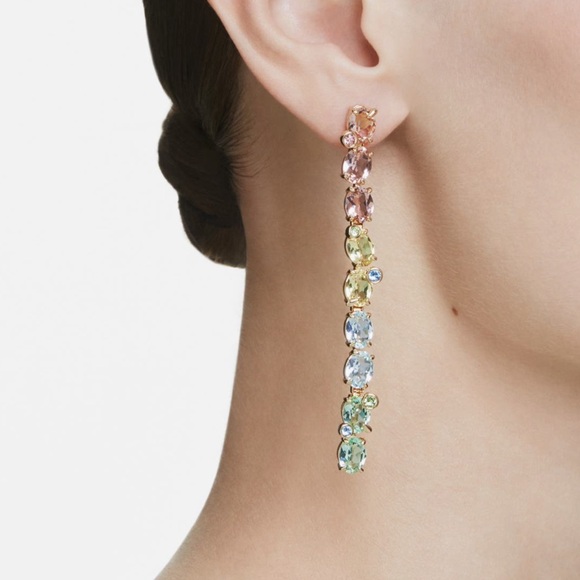 Swarovski Gema Mixed Cut Crystal Linear Drop Earrings - Picture 1 of 3